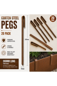 280mm Corten Steel Pegs 20x – Heavy Duty Edge Stake
